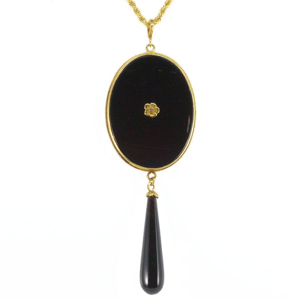 Victorian 14ct Gold, Onyx Drop Pendant Antique And Vintage Elegance