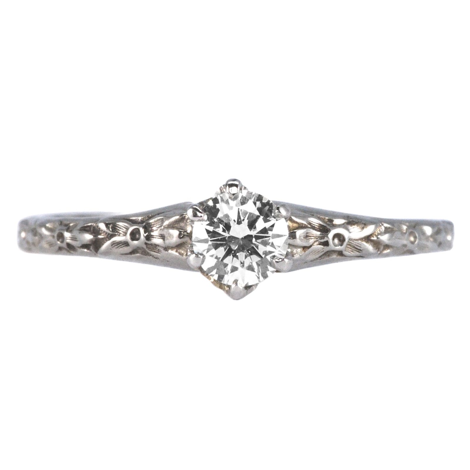 Art Deco 18ct White Gold, Diamond Solitaire Ring Antique And Vintage