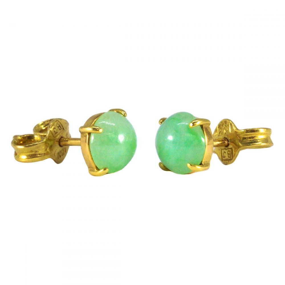 Mid Century 14ct Gold & Jade Stud Earrings Antique And Vintage