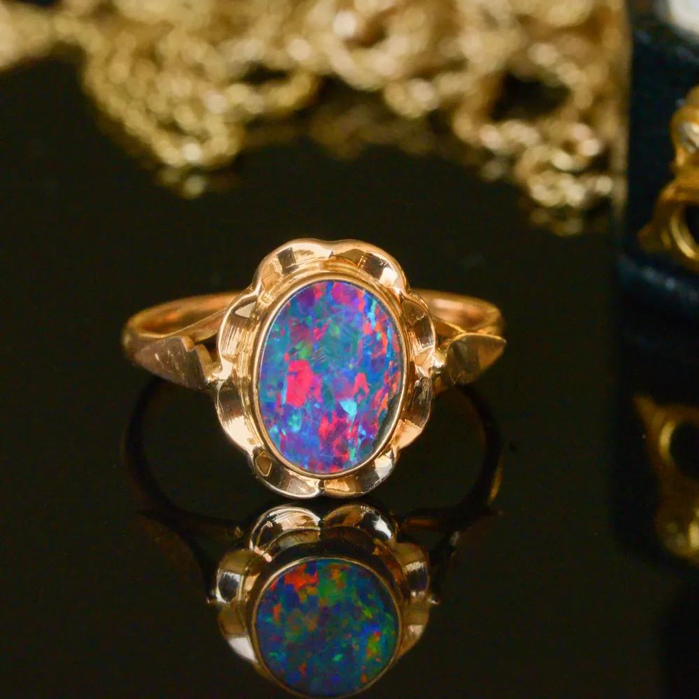 Sterling Silver Opal Dress Ring in White & Rose Gold
